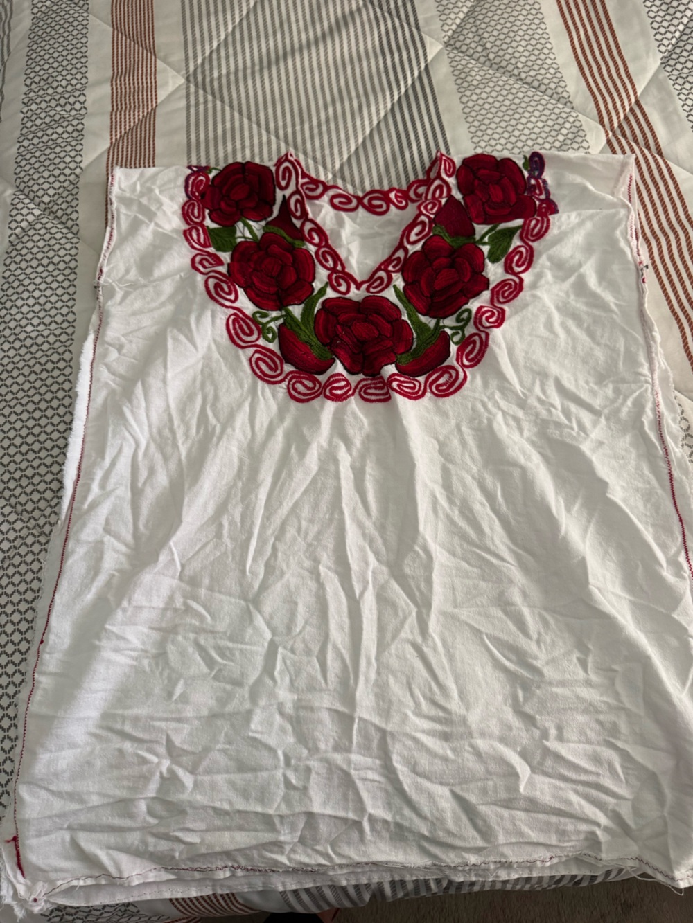 White Top with Red Rose Embroidery